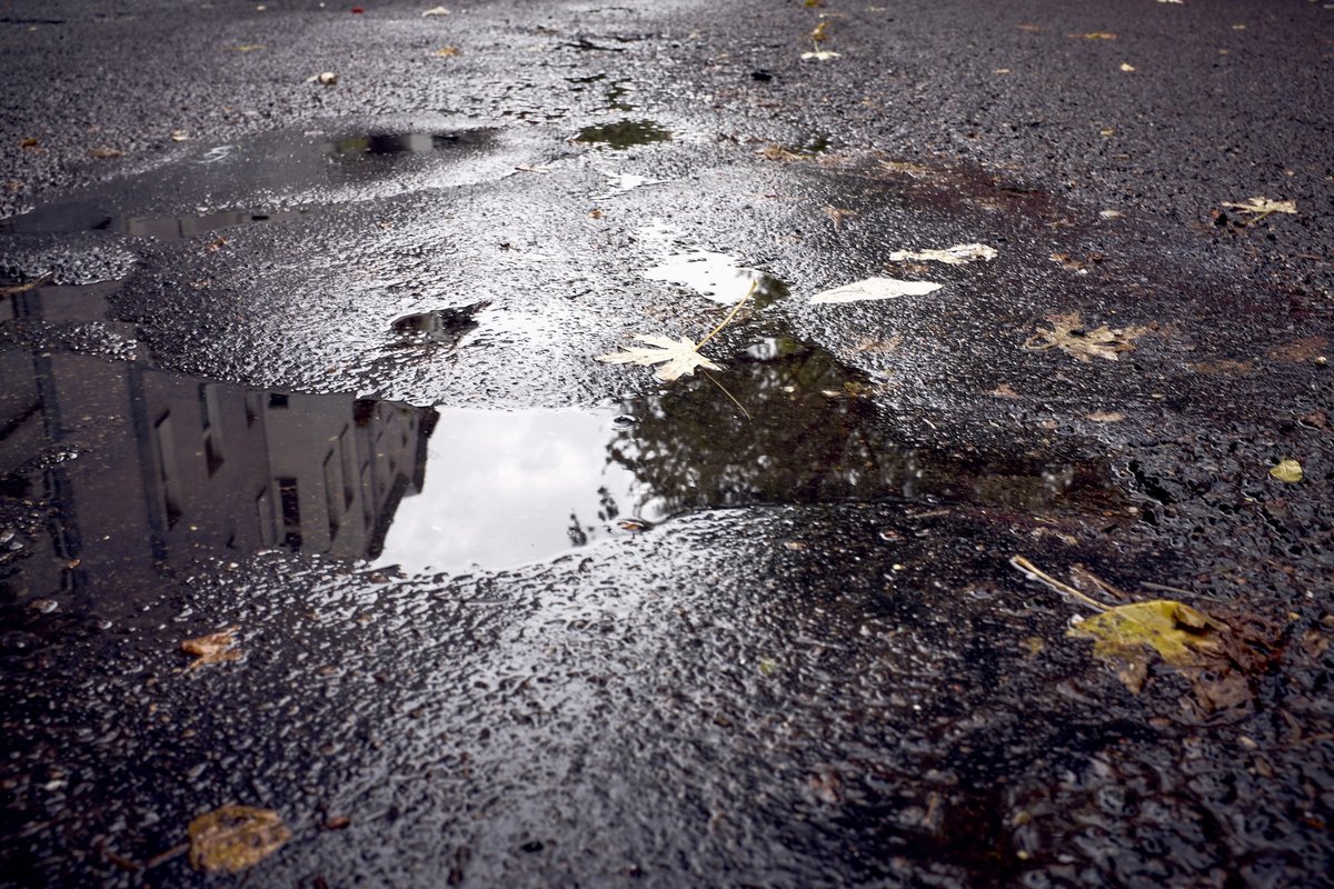 雨に濡れた路面と水たまり